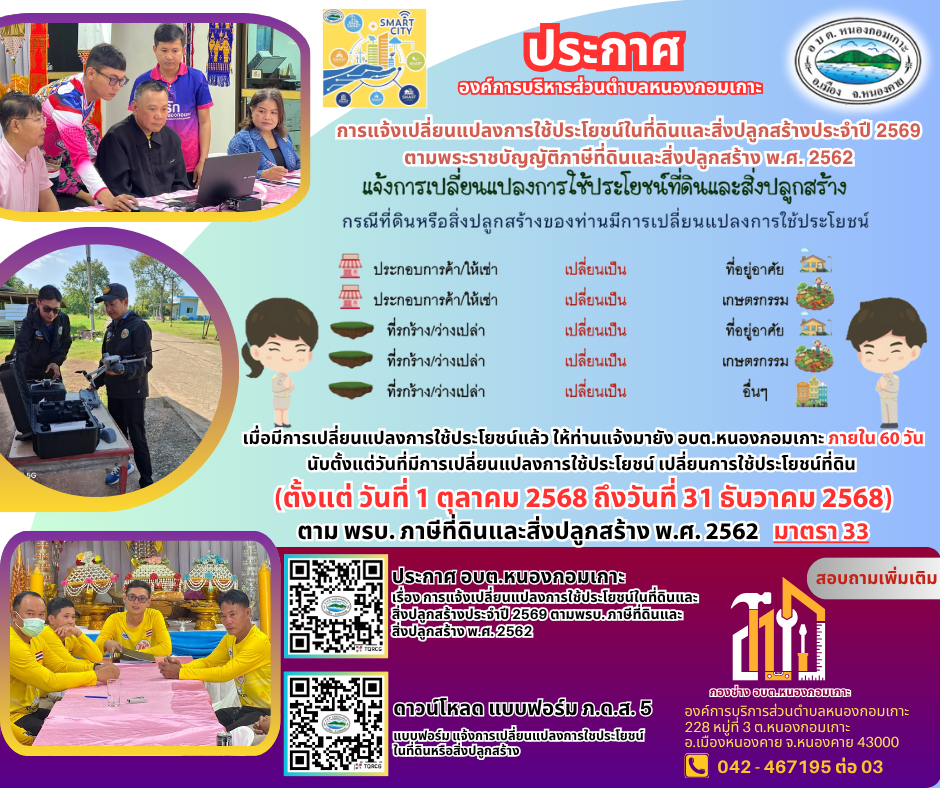 การแจ้งเปลี่ยนแปลงการใช้ประโยชน์ในที่ดินและสิ่งปลูกสร้างประจำปี 2569 ตามพระราชบัญญัติภาษีที่ดินและสิ่งปลูกสร้าง พ.ศ. 2562